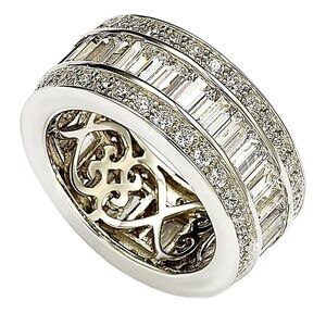 Suzy Levian Sterling Silver White Cubic Zirconia Thick Eternity Band Ring